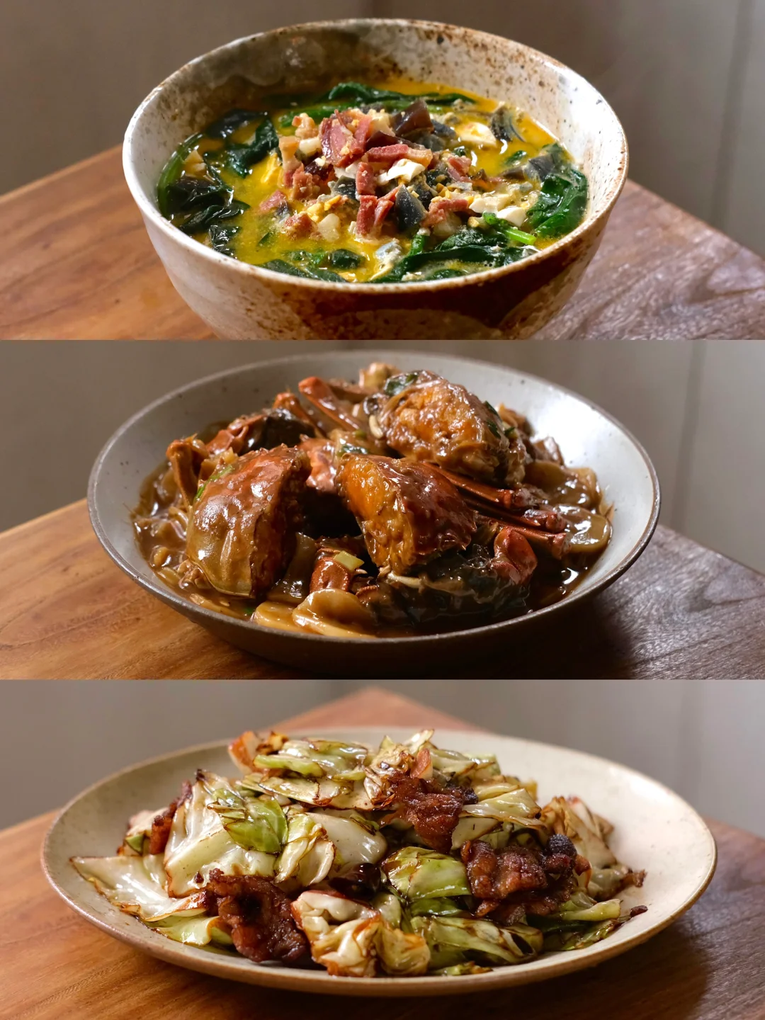 299天｜鸡汁上汤菠菜 蟹炒年糕 五花肉炒包菜