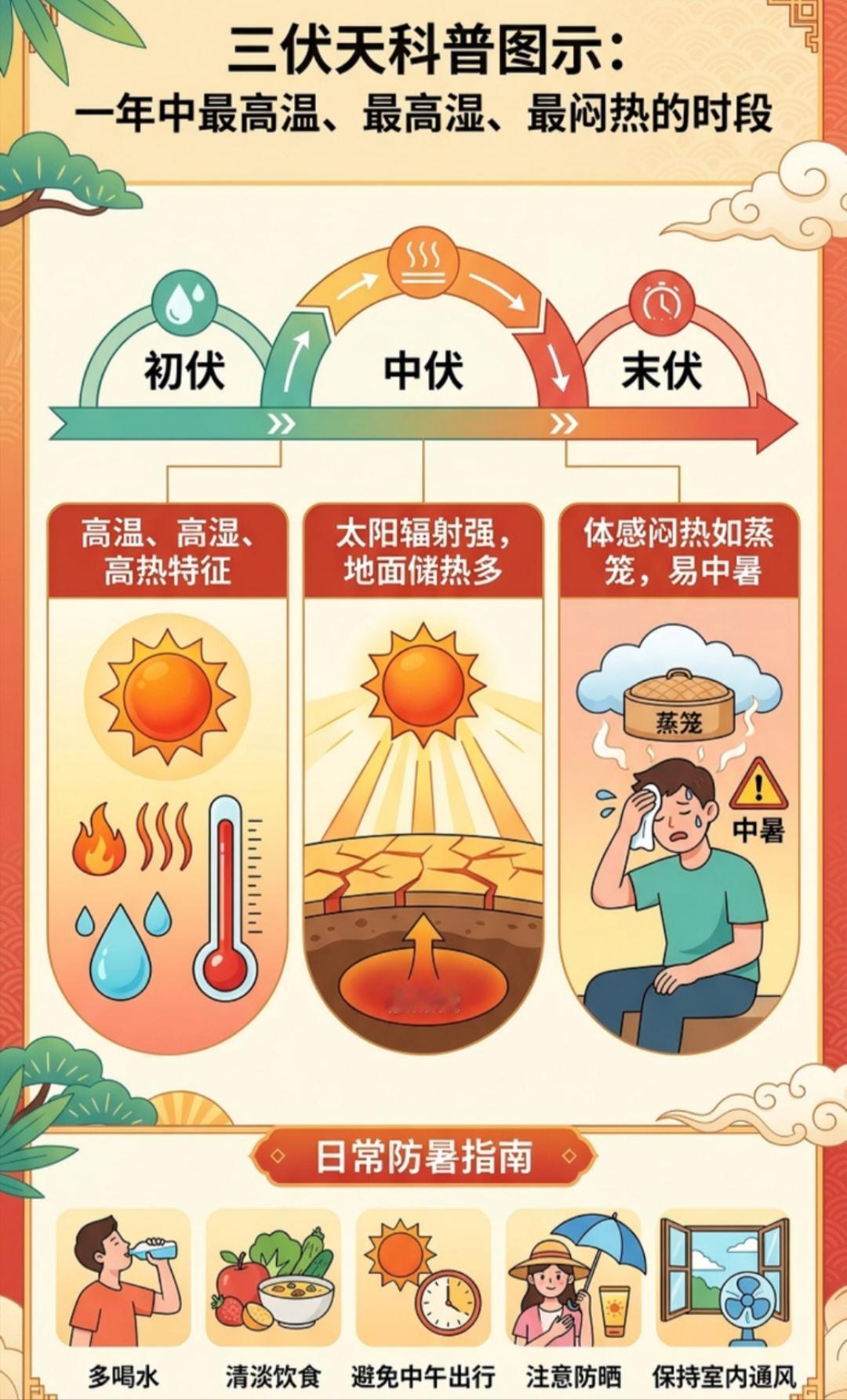 今日入伏，40天“加长版”三伏开启，多地高温超40℃。
2026年三伏天于7月1