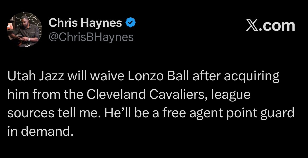 犹他爵士队在从克利夫兰骑士队得到朗佐·鲍尔后，将裁掉他。这位控球后卫成为自由球员