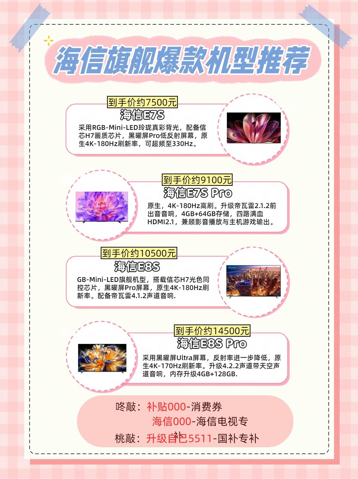 海信电视旗舰爆款怎么选？海信E7S，E7sPRO，E8S，E8sPRO，名字很像