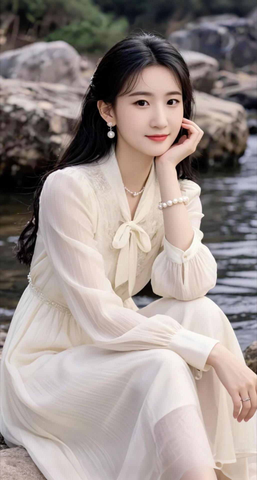 AI扩图 AI溪边佳人照