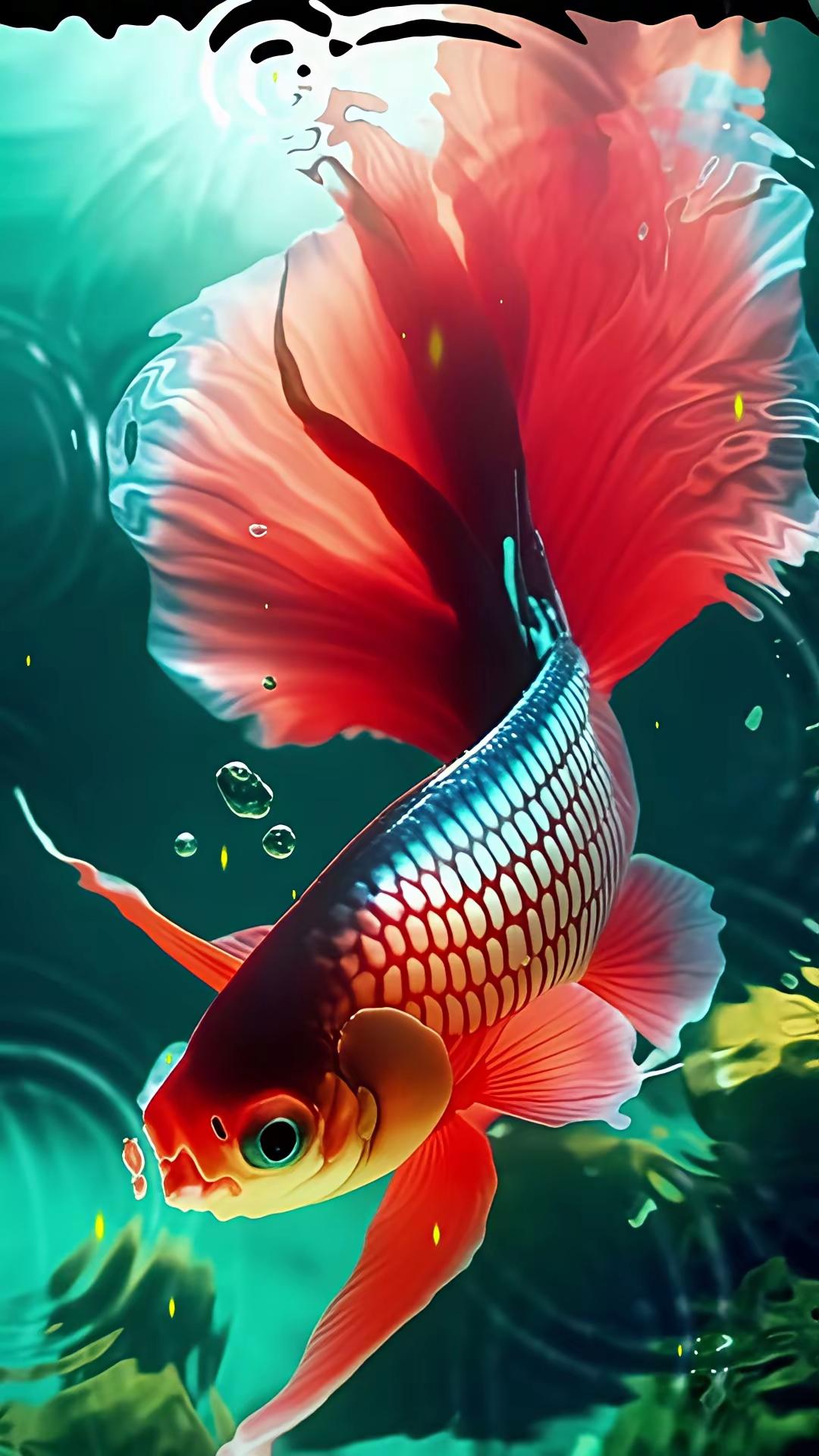 惊艳的锦鲤跃出水面，色彩斑斓，美不胜收！