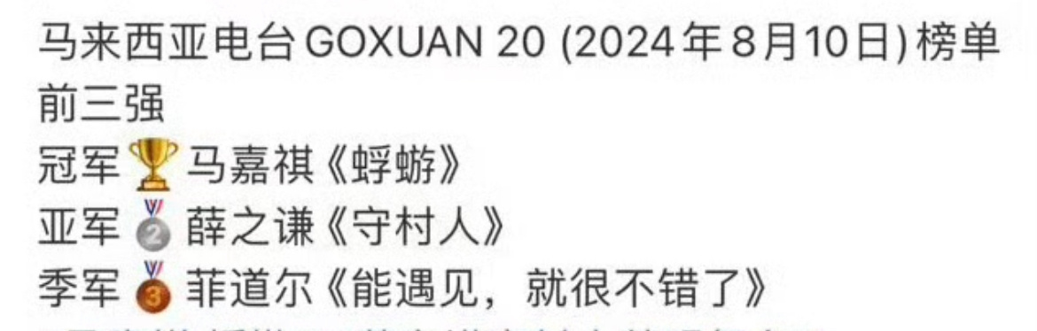 #马嘉祺蜉蝣马来西亚电台第一#马嘉祺新歌《蜉蝣》获马来西亚电台第一，嘉祺棒棒哒！