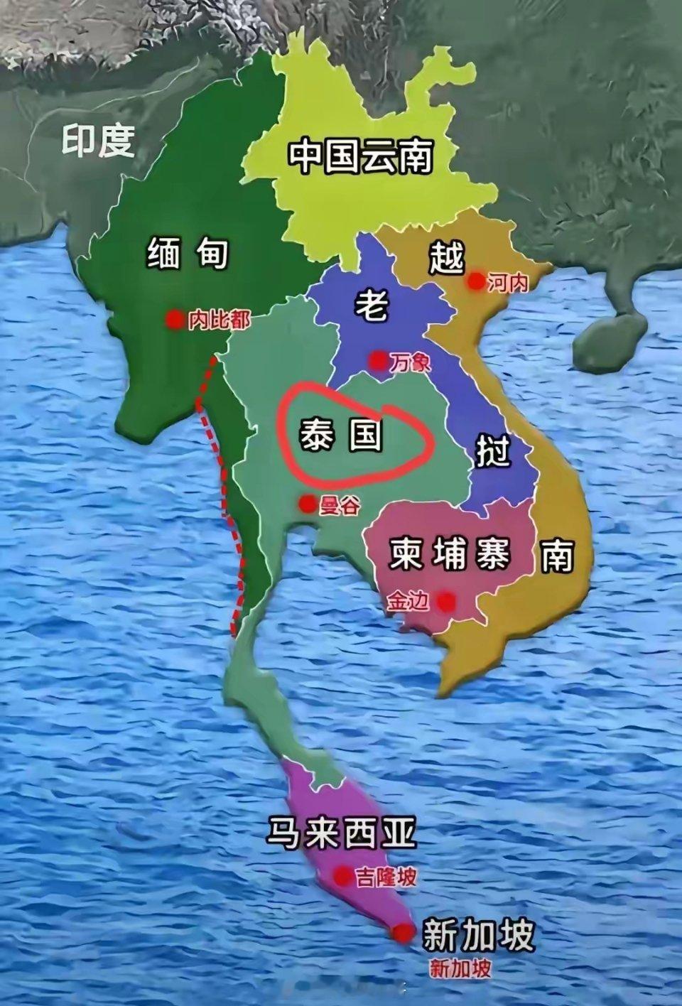 泰国的地形图挺有意思，一条长长的尾巴直抵马来西亚，令人震撼！提起泰国并不陌生，从