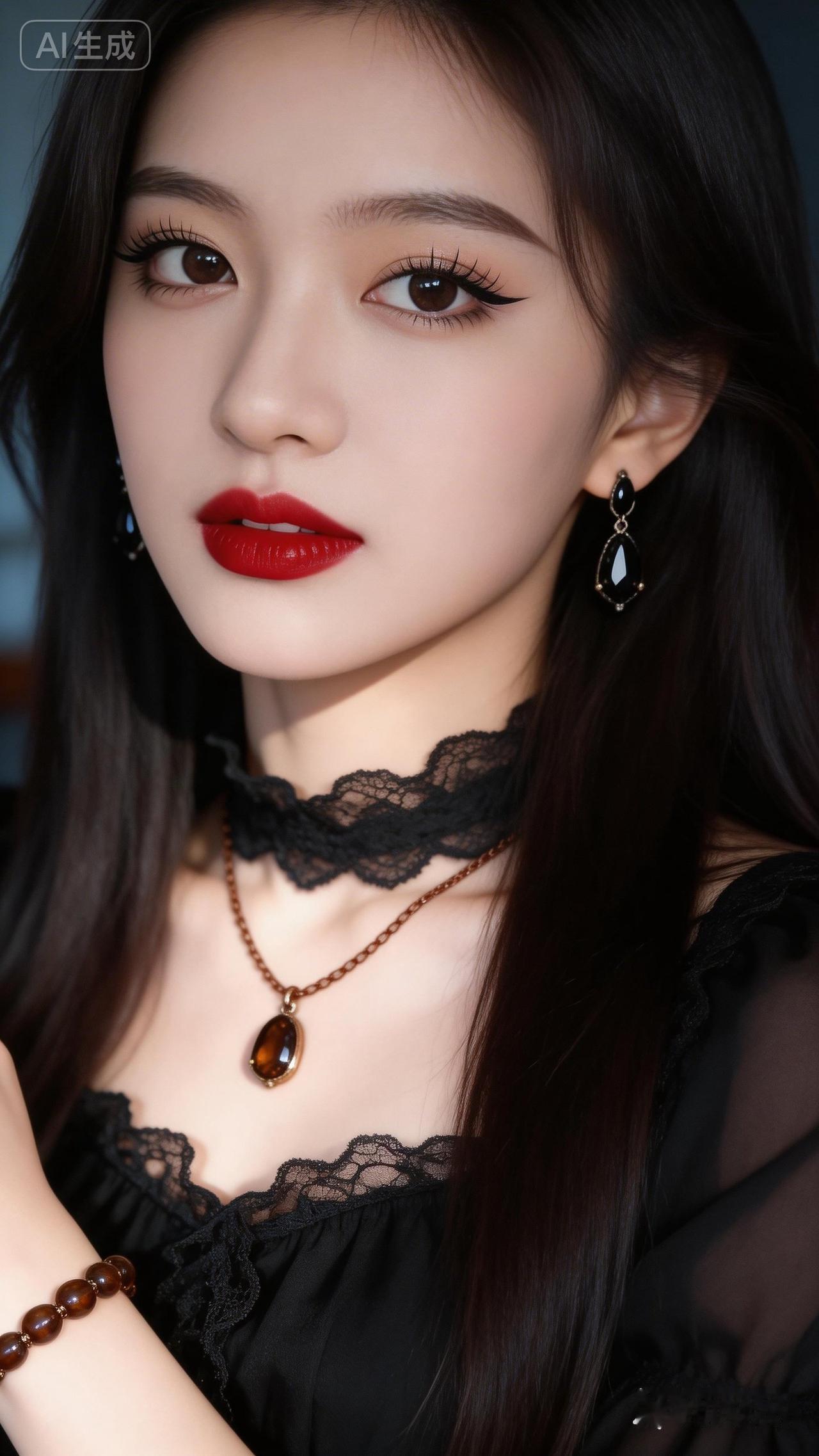 黑发红唇，优雅迷人，尽显时尚魅力！