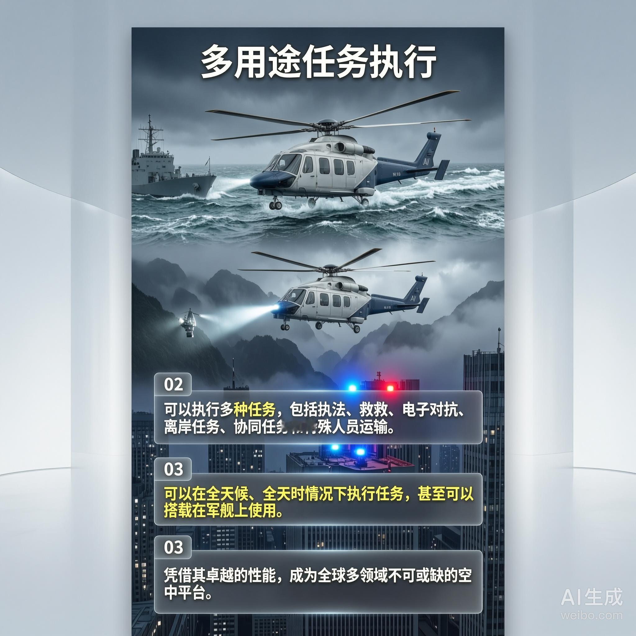 军事ai新视野 AW-139通用直升机［英］机长：16.7米主旋翼直径：13.8