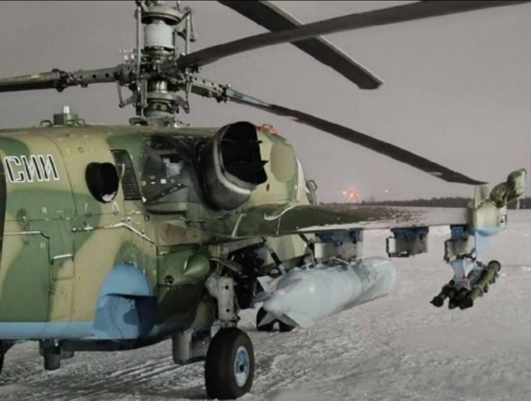 俄罗斯军队的卡-52M武装直升机的反无人机任务配置，装备了KAM 9S846“半