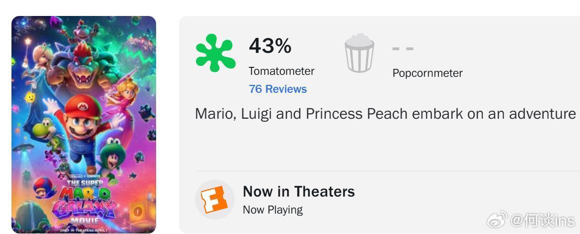 《超级马力欧银河大电影》口碑出炉，烂番茄开分43，低于第一部 