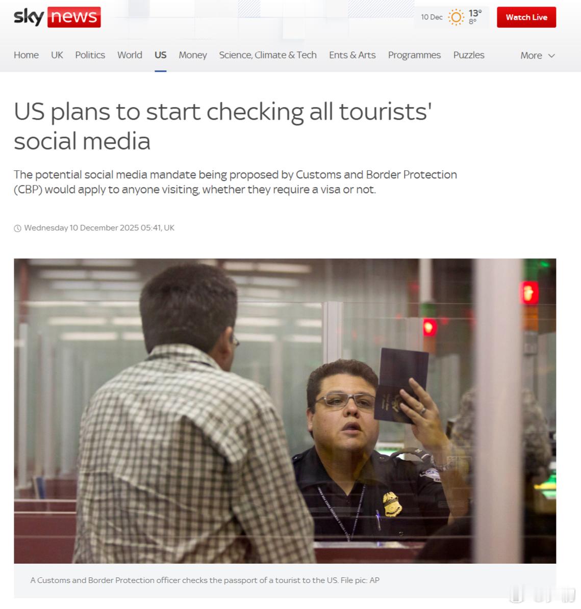 美国计划对所有游客进行强制社交媒体审查 美国海关与边境保护局 (CBP) 提议对