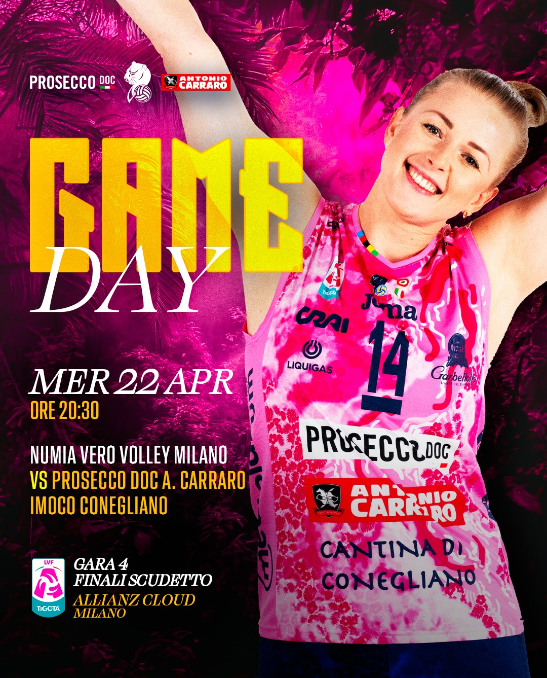 明天凌晨2点30分，意甲决赛第四回合，科内利亚诺做客米兰，科内加油，朱婷加油！朱