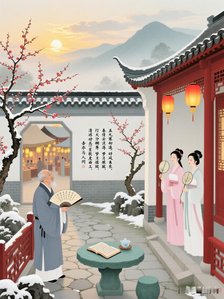 今日读古诗
五言律.《五九（己巳）》
 清·赵翼
五九寒初退，好风来自东。
春情