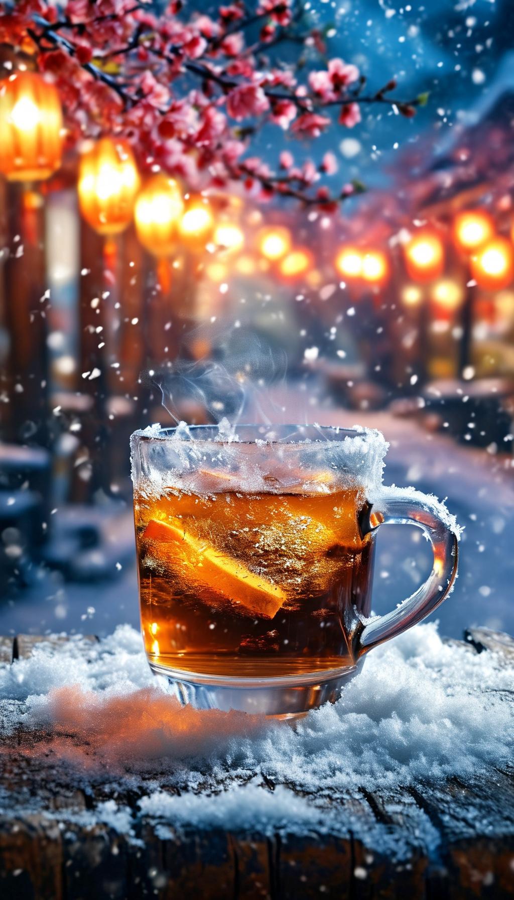 下联:春暖花开万盏灯