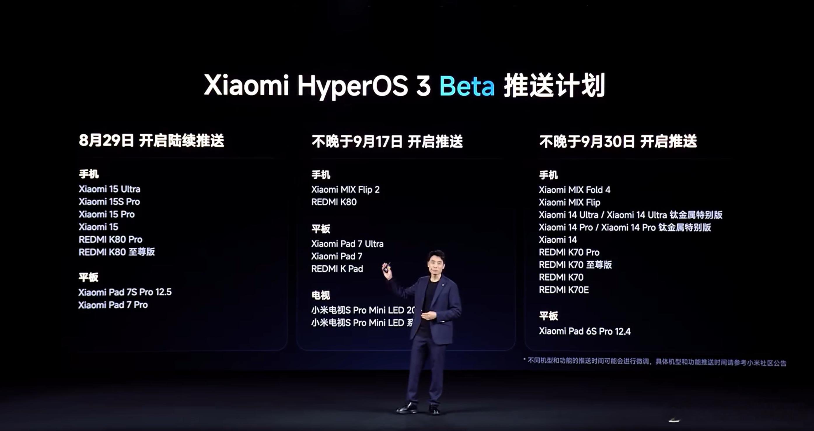 小米澎湃OS 3 Beta版推送计划：8月29日首批，第二批不晚于9月17日，第