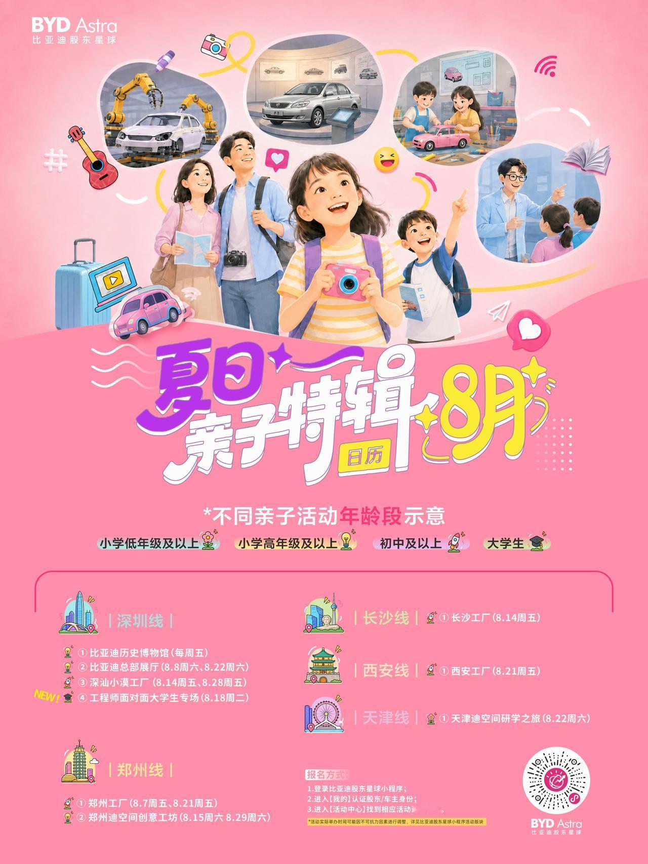 暑假“不断电”！
八月夏日亲子特辑继续“发车”
欢迎全国股东、车主家庭报名！
详