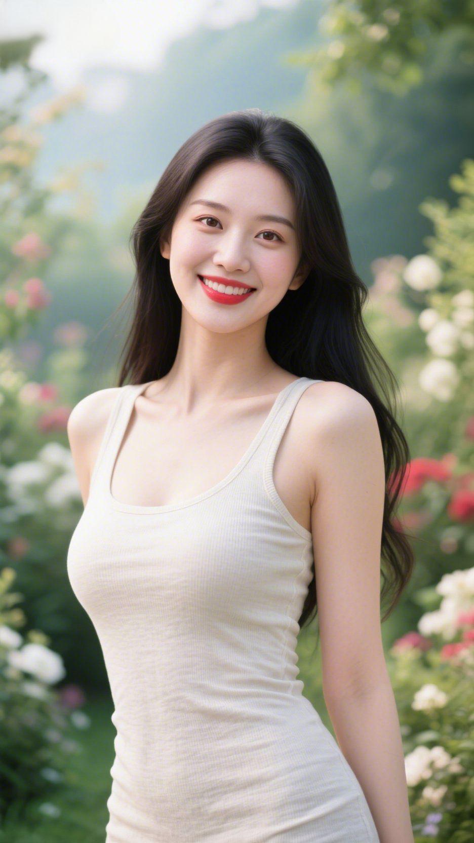 晴日里的浅夏柔风
 
风裹着栀子香漫过肩头时，她正立在蔷薇架下笑。
 
米白背心