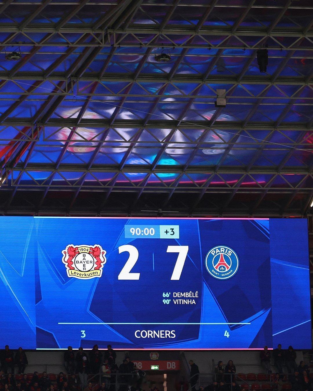 勒沃库森2比7巴黎圣日耳曼🤩🤩🤩勒沃库森vs巴黎圣日耳曼 ​ cr：欧洲足