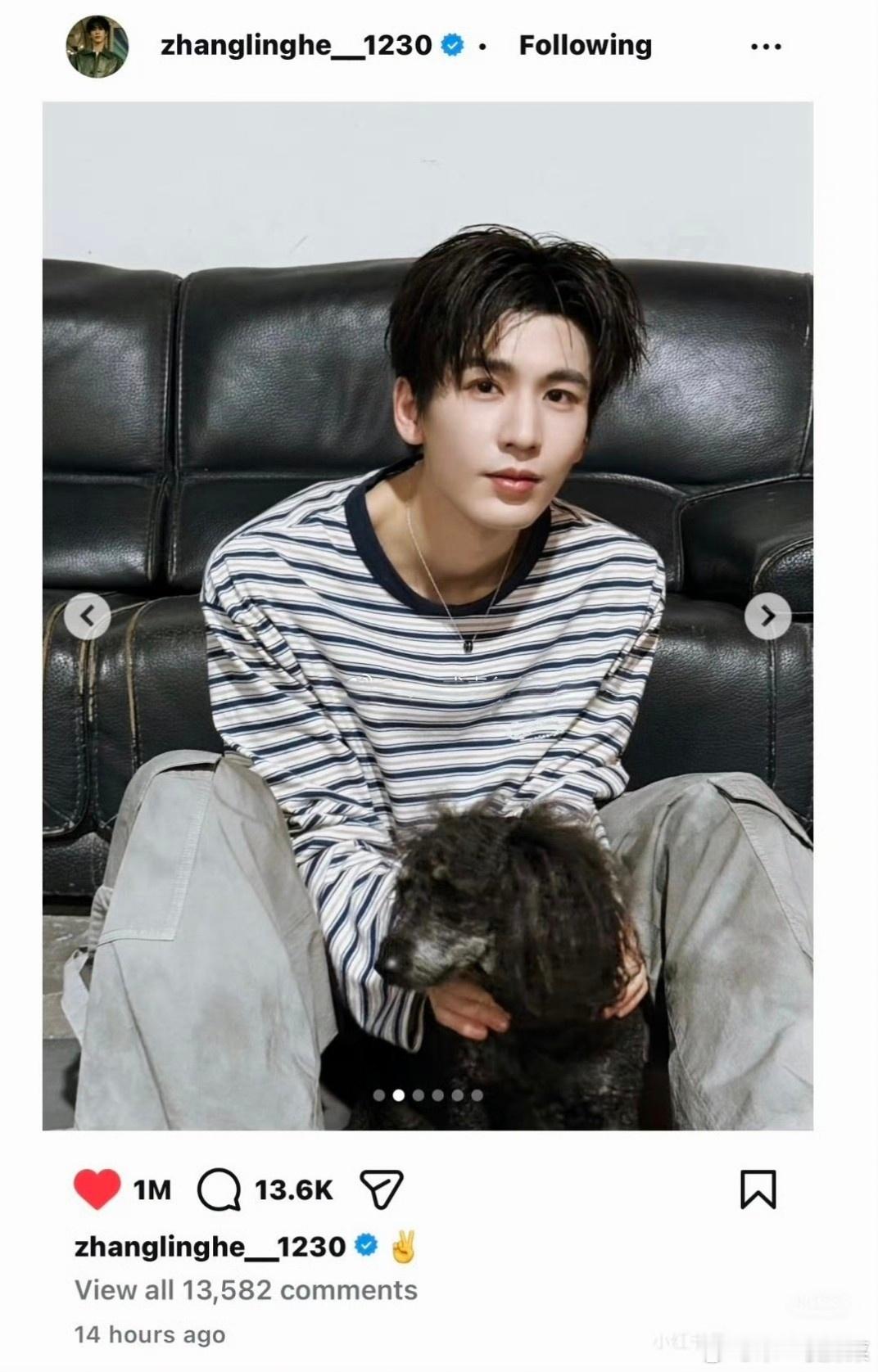 张凌赫Ins14小时已破百万赞达成内娱男星最快破百万赞记录🔥就一个字属于张凌赫