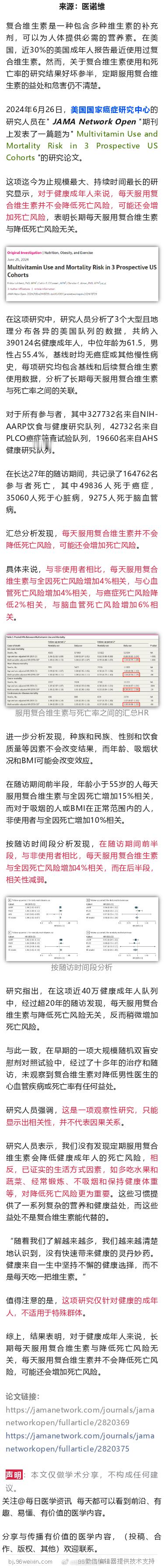 别乱补！JAMA子刊：每天补充多维素，不仅不能降低死亡风险，可能还会增加死亡风险
