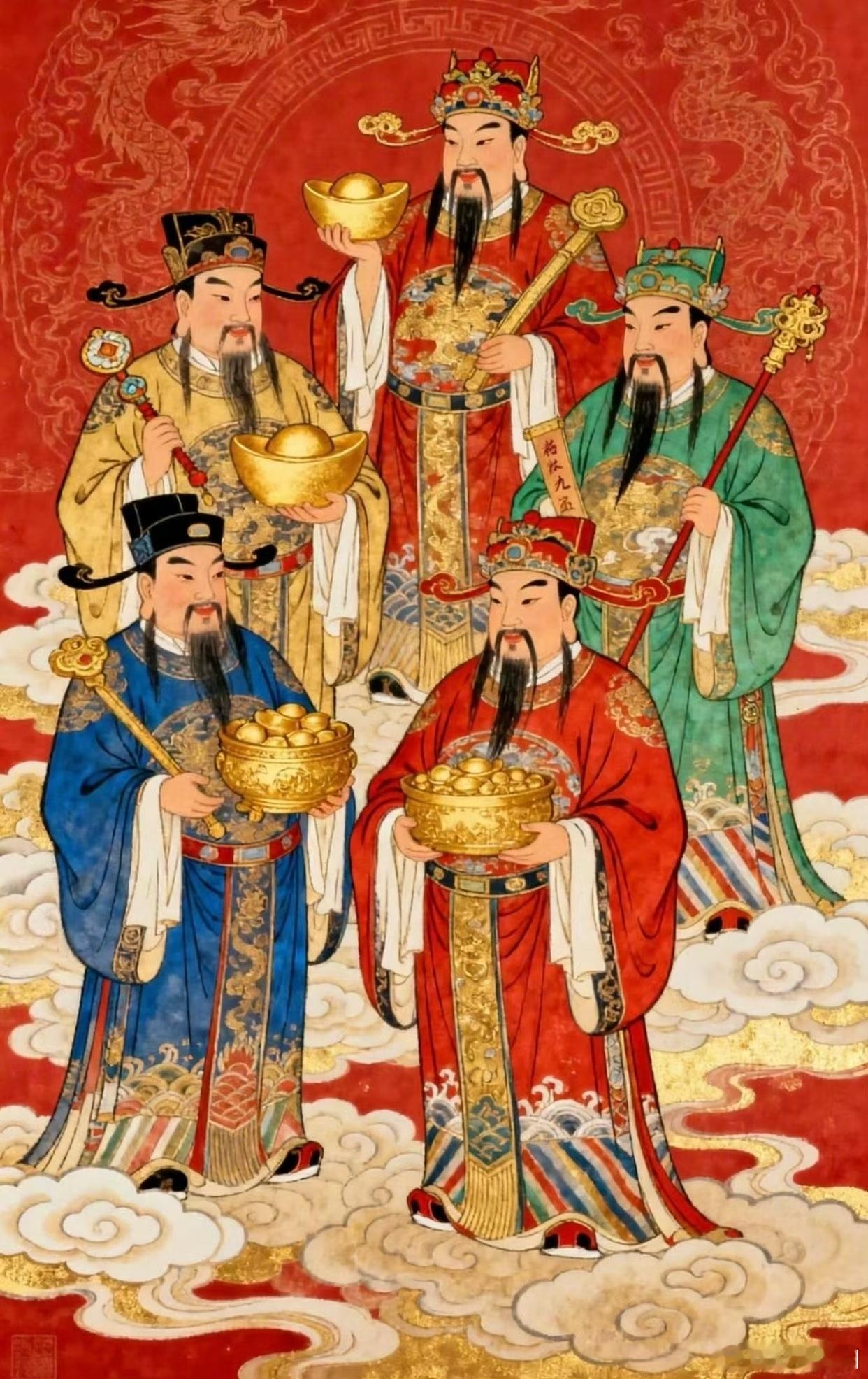 天门开，地门开，五路财神进门来。一赐福，二赐财：赐来金银抱满怀三次吉，四赐祥：赐