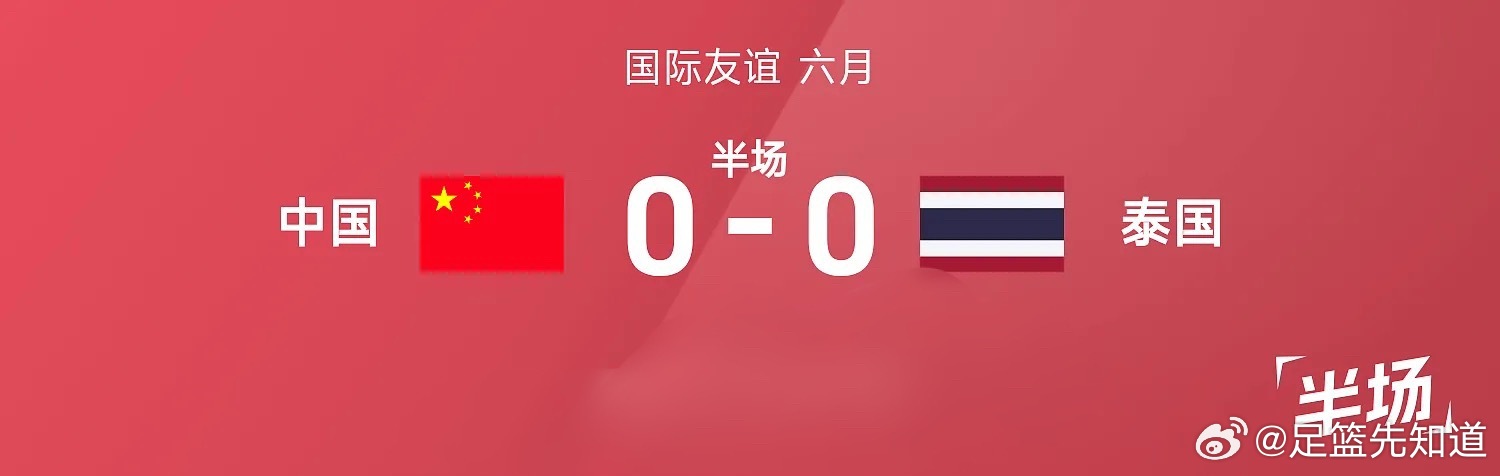 国际足球友谊赛，中国迎战泰国。半场战罢，双方比分暂为中国0-0泰国。国足vs泰国