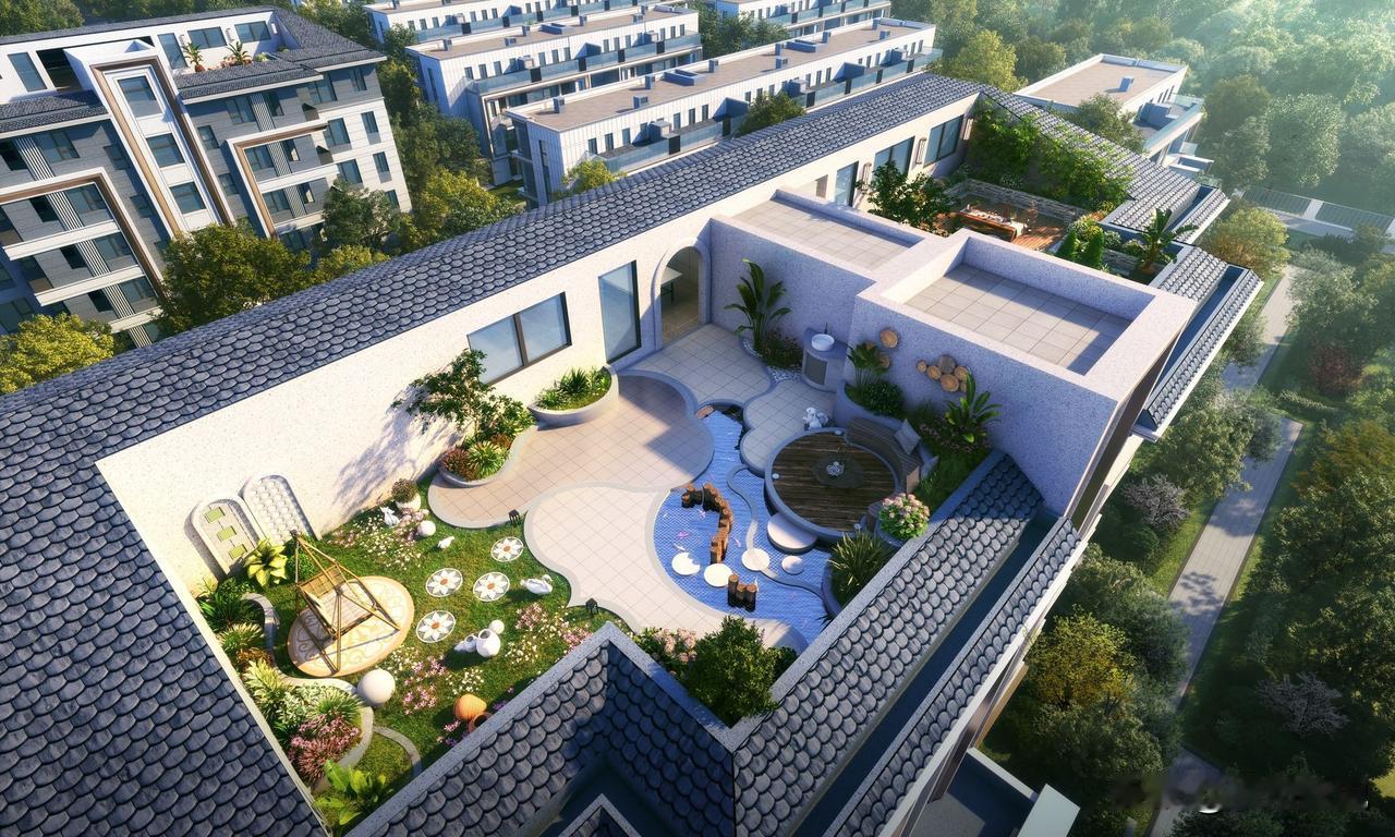 要说露台，还得是这种顶层带阁楼带露台的，生活情趣拉满，私密性也相对更好一些，最主