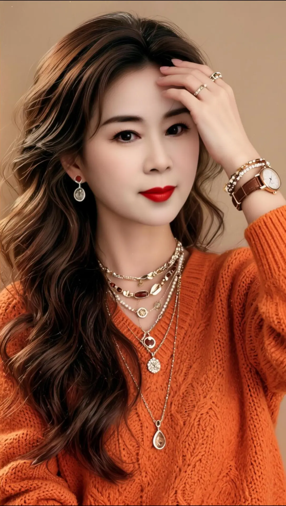 AI橙衣卷发写真 随变ai随便玩