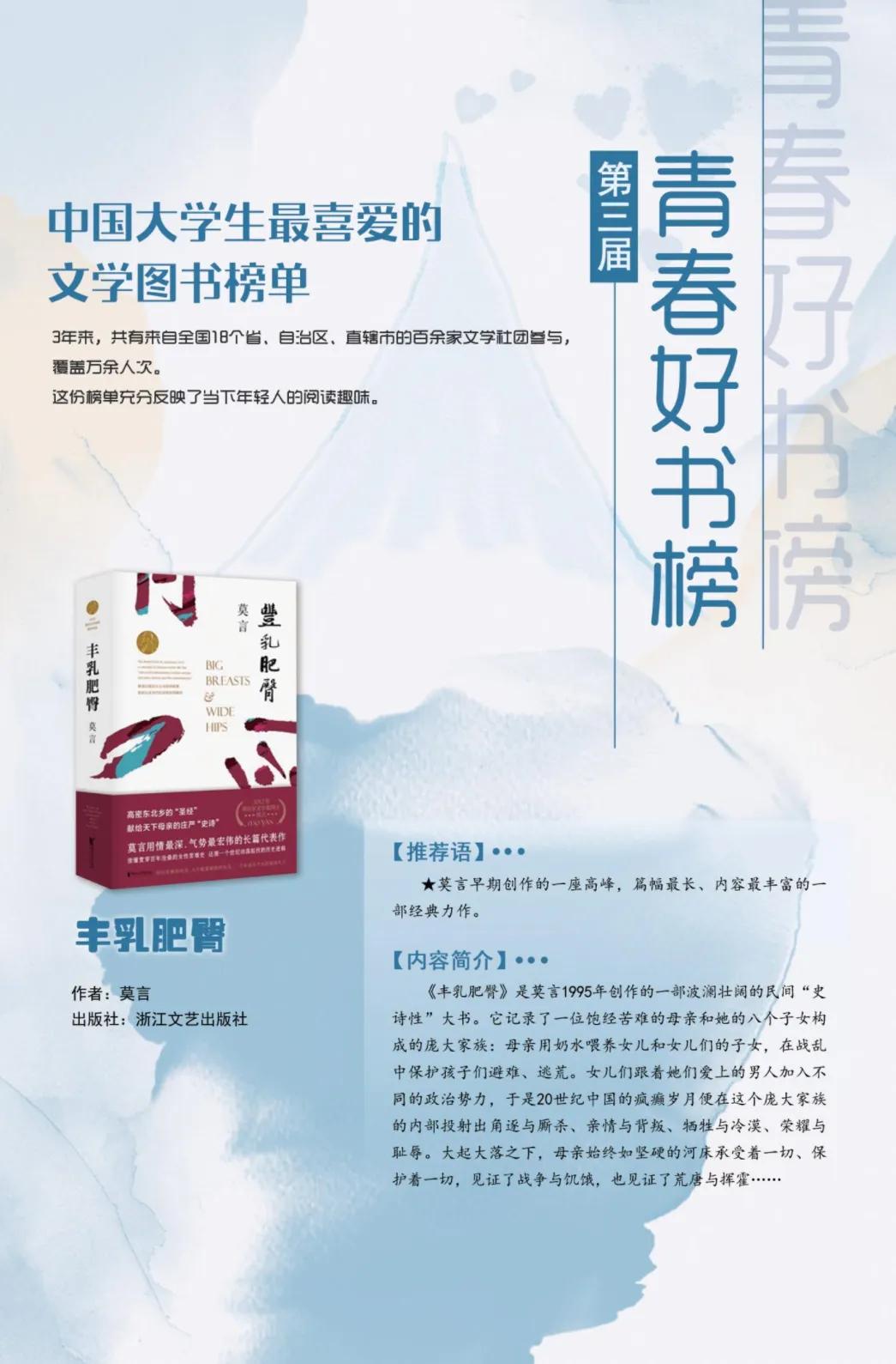 莫言的《丰乳肥臀》，居然上了中国大学生最喜爱的文学图书榜。#莫言文学的立场#