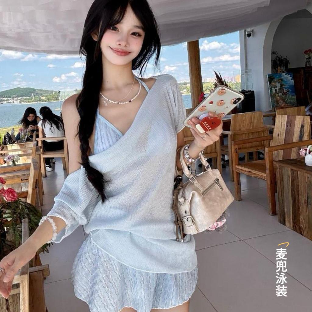 温柔到发光的泳衣三件套！度假拍照绝美游泳穿搭分享 肉肉女生泳衣推荐 海滩泳装套装