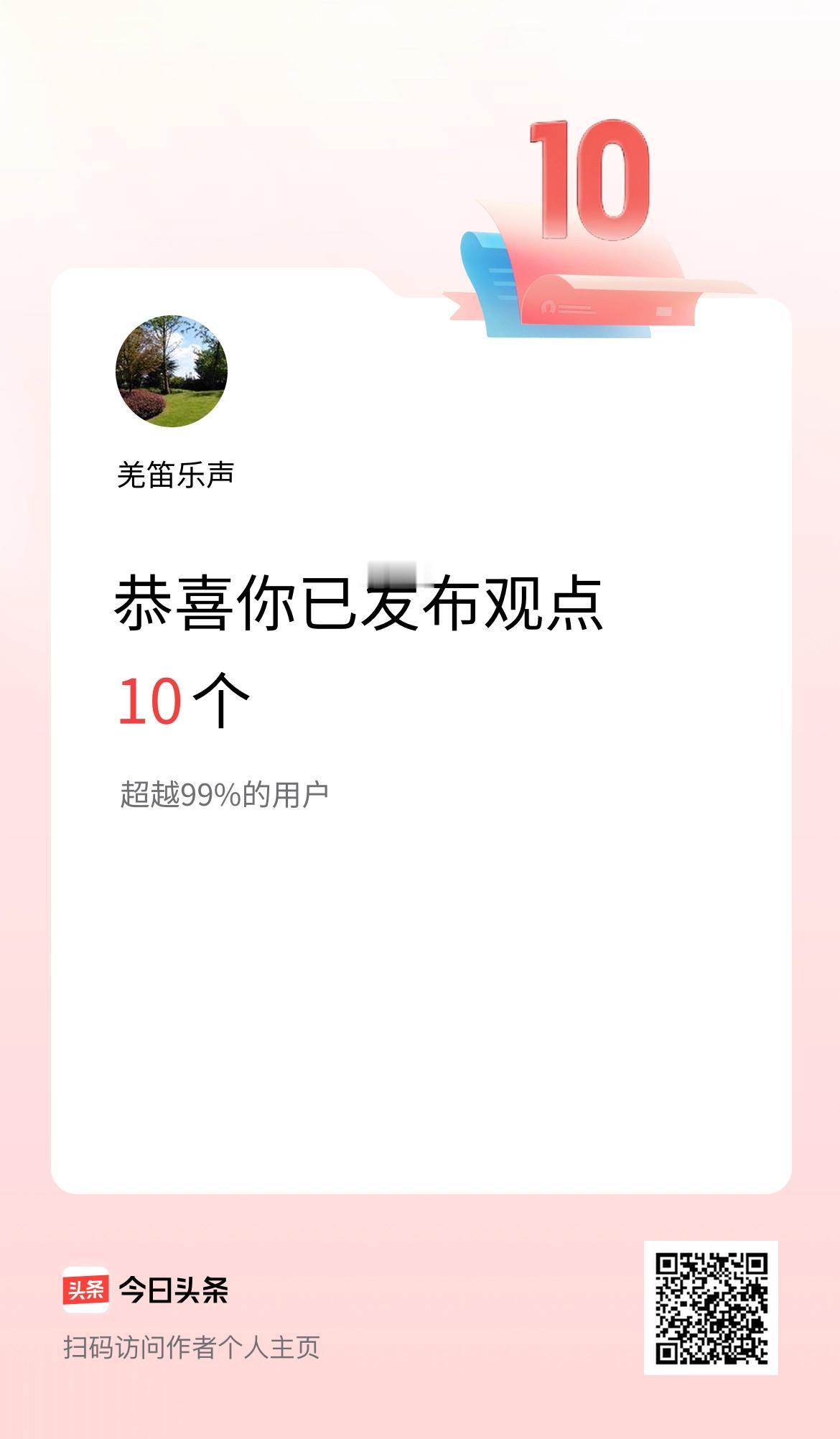 我在头条累计投稿观点10个