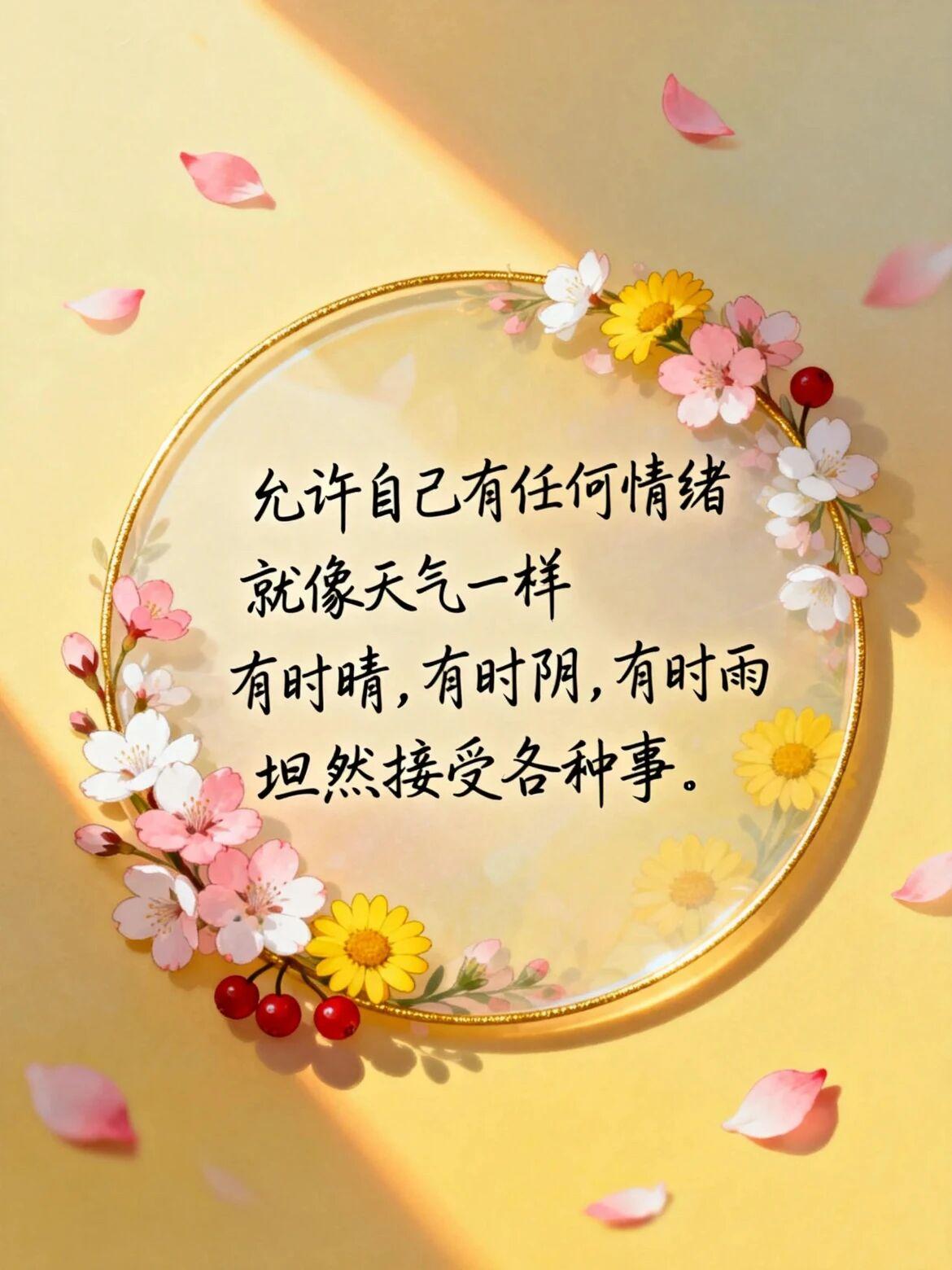 每日金句打卡签到允许自己有任何情绪，就像天气一样，有时晴，有时雨，有时阴，坦然接