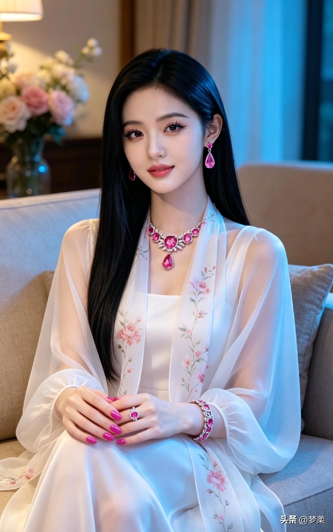 优雅气质，粉钻闪耀，梦回古代的浪漫风情粉粉公主裙 粉流苏礼服