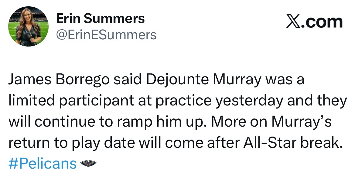 有机会复出？博雷戈表示，德琼泰-穆雷在昨天的训练中为有限参与，球队会继续逐步提升