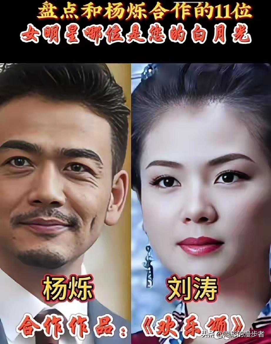 杨烁的荧幕搭档堪称“女神收割机”，与11位女星合作，每一对都火花十足。
他和刘涛