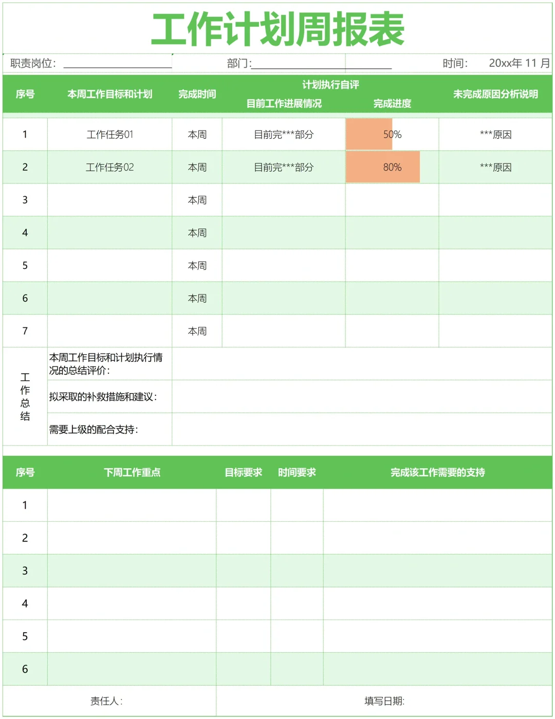 ✅工作计划周报表，绩效考核评分表