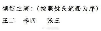 某剧领衔主演三人分别为张三李四王二按照规定王四画，李六画，张七画按照新规顺序应当