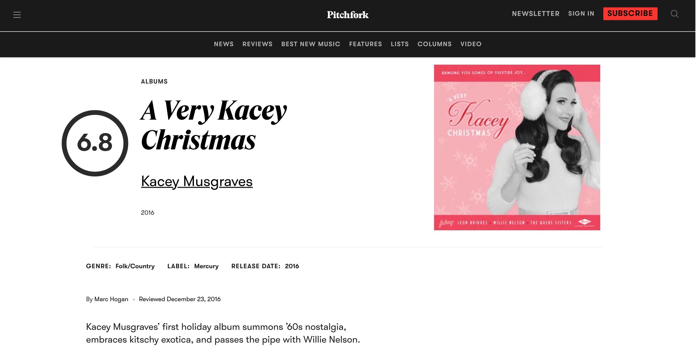 【乐评历史】乐评机构 Pitchfork 为 Kacey Musgraves 各