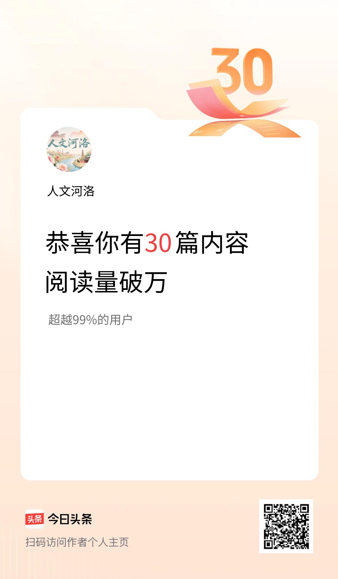 我在头条有30篇内容阅读破万了！