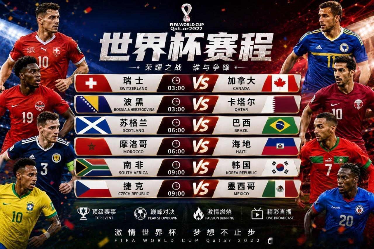 🏆 世界杯赛事预告⏰ 03:00🇨🇭 瑞士vs加拿大  🇨🇦🇧🇦 