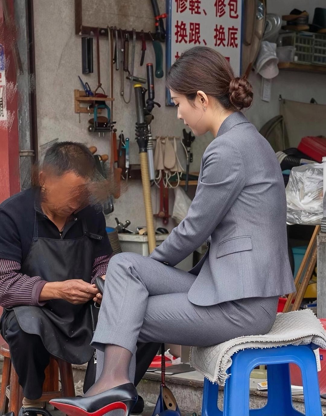 精致的妆容是工作修补的皮鞋是生活 