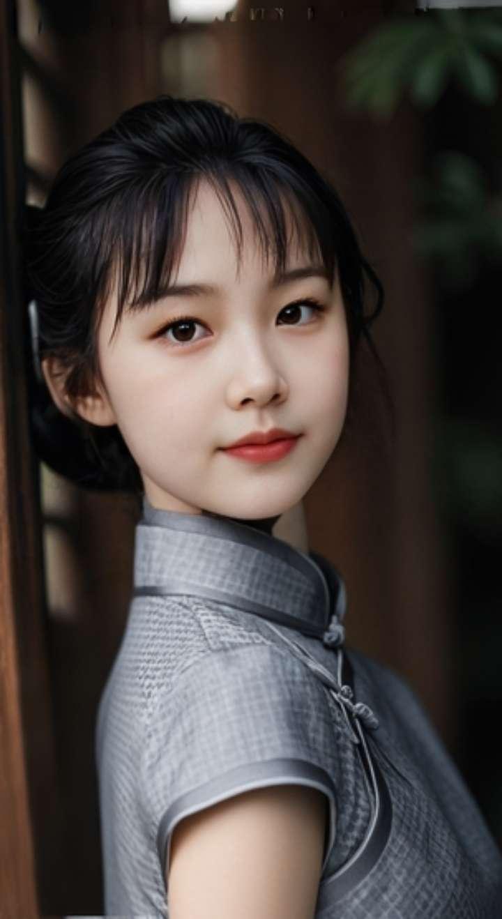 AI扩图 AI灰格旗袍韵