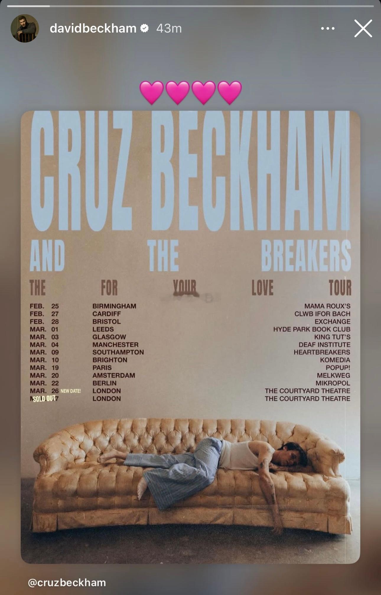 趁着家族drama热度高涨之际，小儿子Cruz在售罄了伦敦场的Live演出门票后