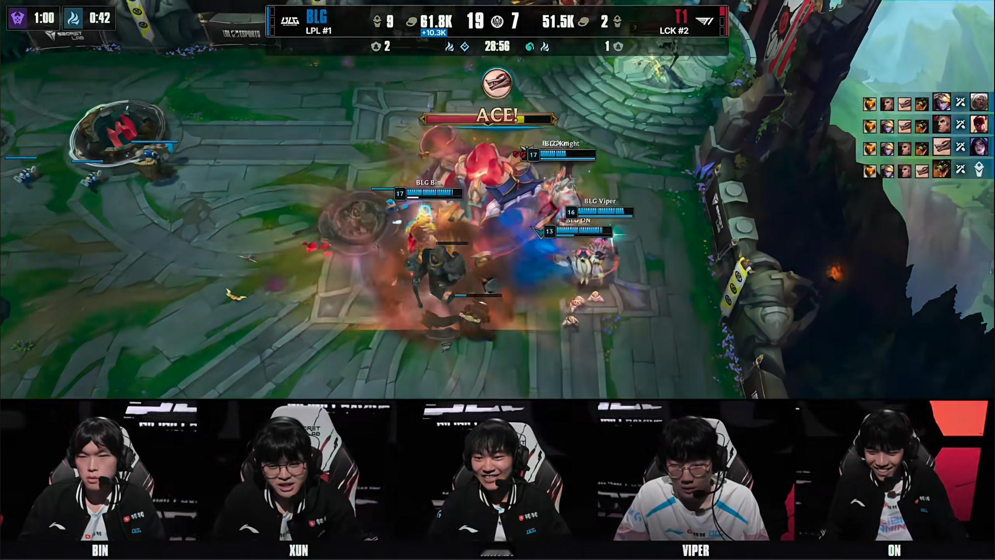 BLG 1-1 T1XUN前期天肥狼狗，和乌鸦这个pick和左手这个发挥！并且O