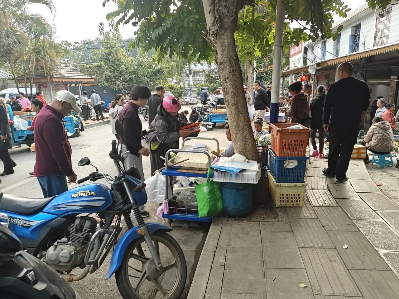 就在今天早上，我去曼沙小市场买菜回来的马路人行道上，一对老两口都提溜着菜。
老两