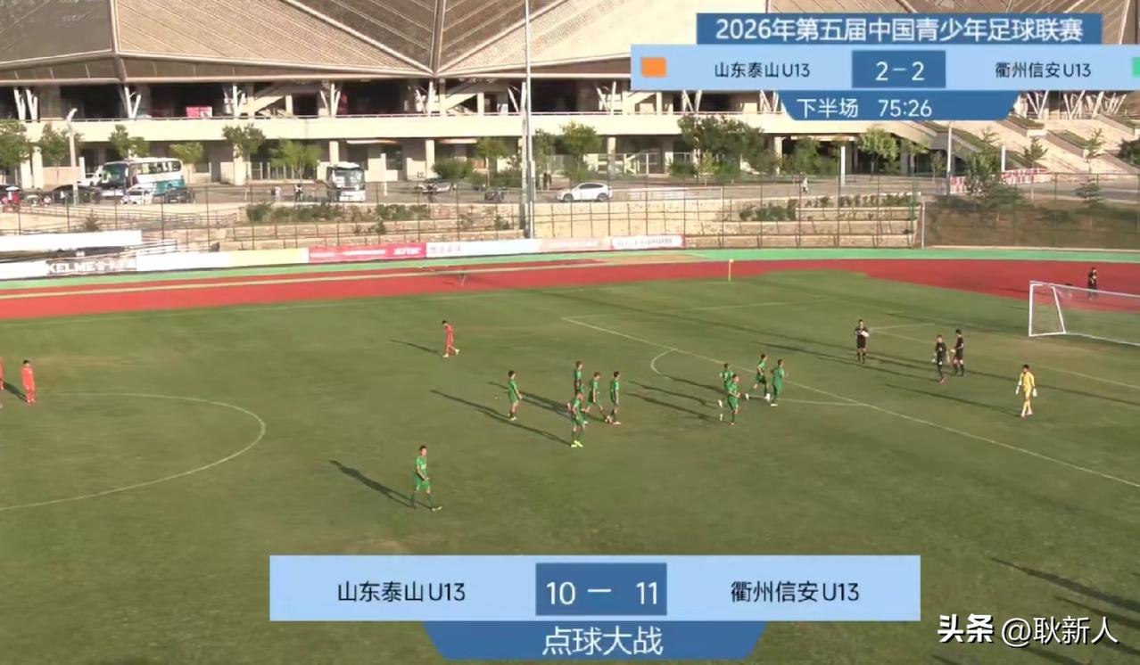 没有奇迹！山东泰山U13男足点球大战10-11（2-2）负衢州信安U13，这两支