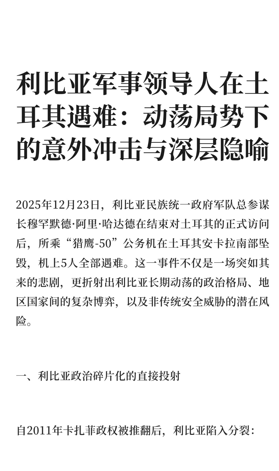 ｜ 2025年12月23日，利比亚民族统一政府军队总参谋长穆罕默德·阿里·哈达德