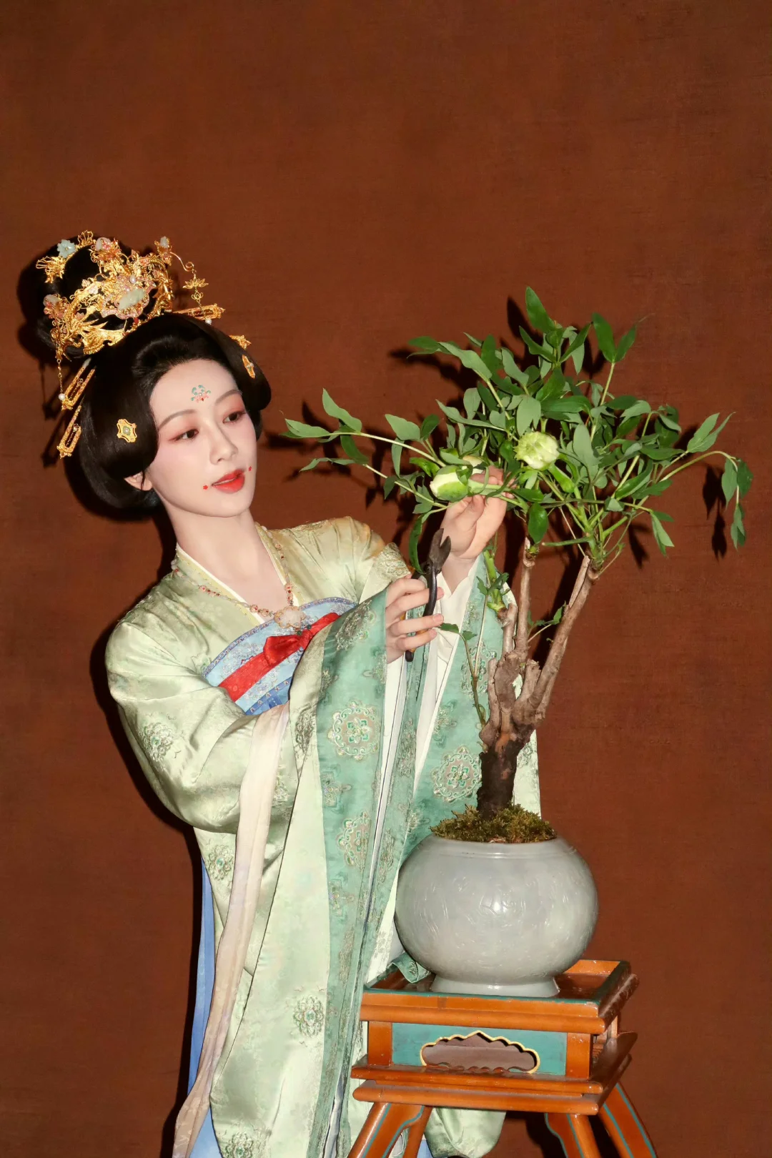 牡丹花开映日红，何氏佳人立芳丛