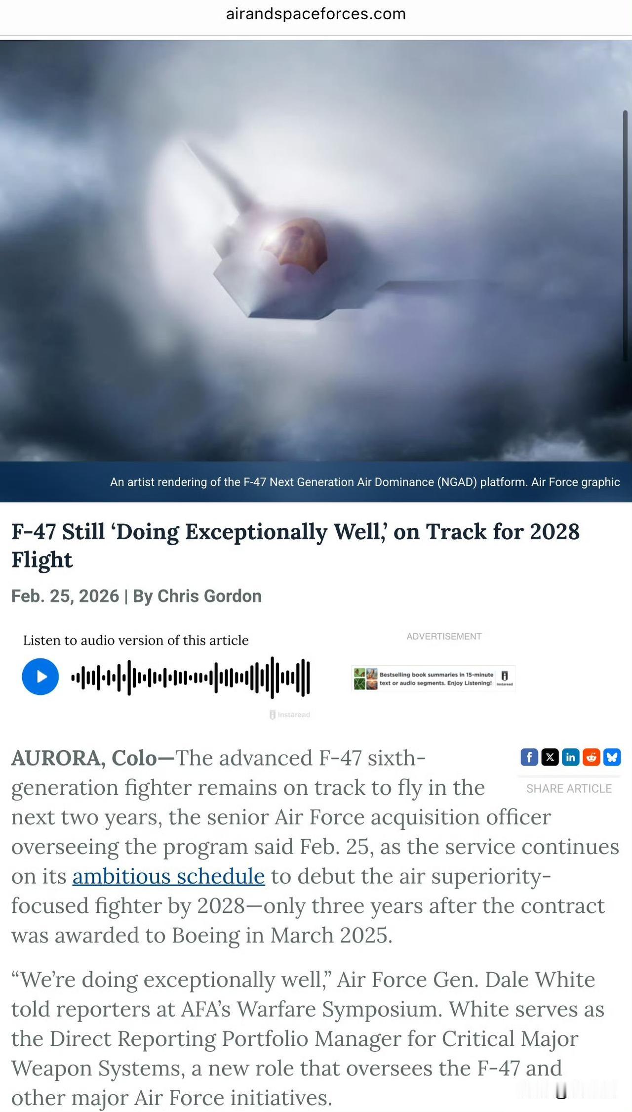 F47首飞时间美国人确定喽，按计划2028年不变！

并且他们表示F47“进度良