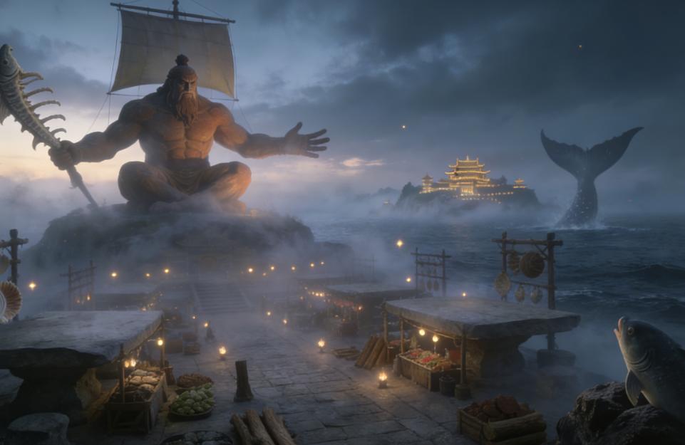 品读《山海经》517——《海内北经》大人之市
原文：
大人之市在海中。

解析：