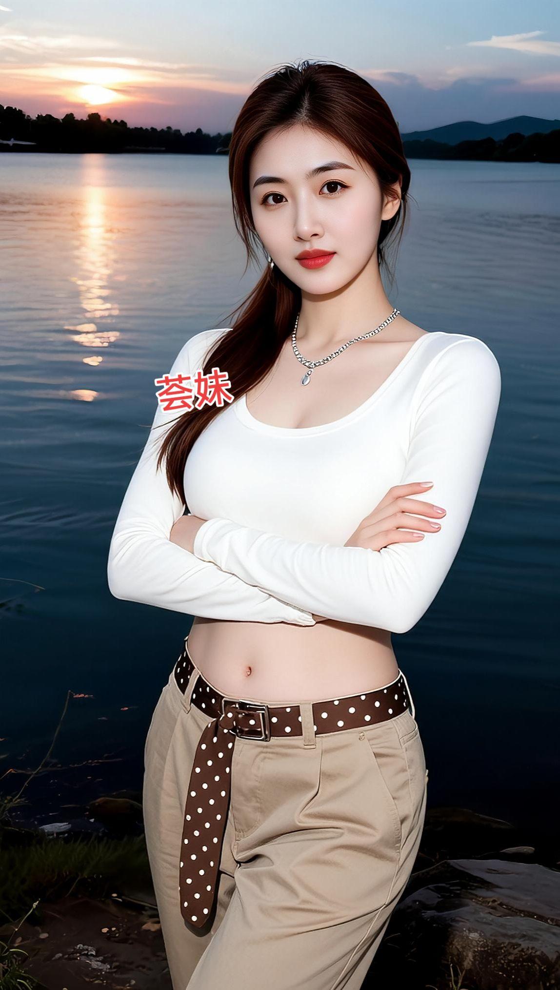 AI湖畔夕阳写真