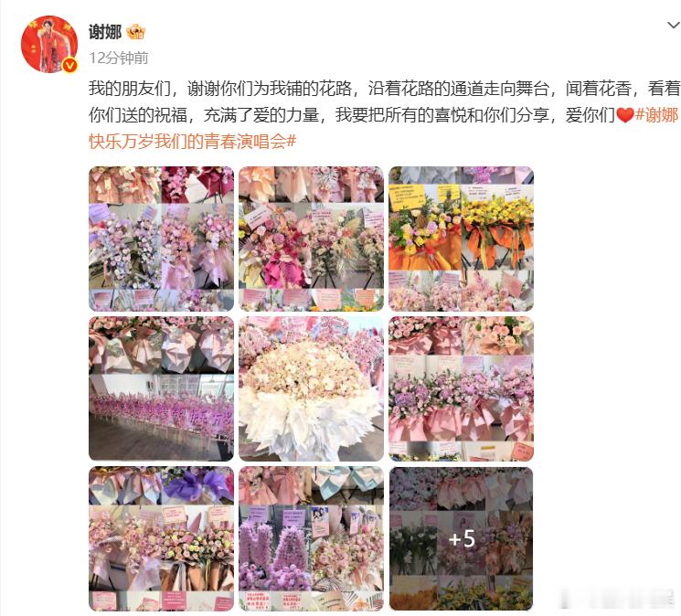 谢娜分享演唱会收到的花篮、谢娜演唱会收到好多花好友们默默用心送上各式花篮为演唱会